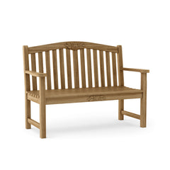 Rose 50-inch round teak bench by Anderson Teak in nine designer colors, featuring a stylish and durable outdoor seating design.