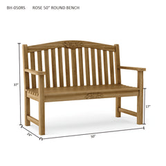 Rose 50-inch round bench by Anderson Teak in a designer color, featuring a sleek wooden seat and sturdy legs.
