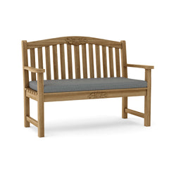 Rose 50-inch round teak bench by Anderson Teak, featuring a sleek design and available in 9 stylish colors.