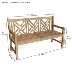 Anderson Teak Vilano 3-Seater Outdoor Bench in nine designer colors, perfect for garden or patio lounge areas.