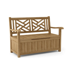 VILANO Storage Bench by Anderson Teak, outdoor teak wood patio bench with storage, available in 9 designer colors.