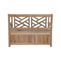 VILANO storage teak bench by Anderson Teak, outdoor patio bench with sleek design, available in nine designer colors for garden lounge.