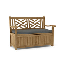 Anderson Teak Vilano storage bench in natural teak with 9 designer colors, outdoor garden lounge bench made of solid A-grade teak wood.