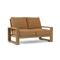 Anderson Teak Capistrano Deep Seating Loveseats in natural canvas fabric, outdoor patio furniture for small spaces, available in 9 colors.