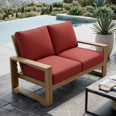 Anderson Teak Capistrano deep seating loveseat in natural canvas for outdoor patio, available in 9 designer colors.