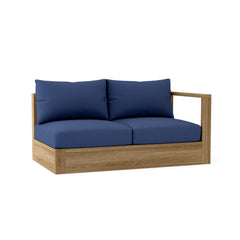 Anderson Teak Copacabana teak wood outdoor loveseat in cast mist color, modular design for small patios, with 9 designer color options.