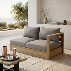 Anderson Teak Copacabana teak wood outdoor love seat, left modular design in cast mist, perfect for small outdoor patios, 9 designer colors