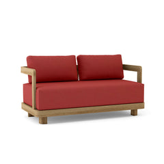 Anderson Teak Granada deep seating love seats in cast mist finish, featuring elegant teak solid wood design for outdoor patio use.