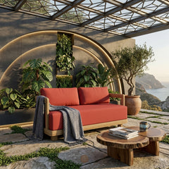 Anderson Teak Granada deep outdoor patio loveseat in cast mist finish, featuring elegant design and available in 9 designer colors.