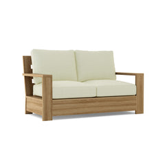 Anderson Teak Madera Deep Seating Loveseat in 9 designer colors, showcasing comfortable teak wood craftsmanship and stylish design.