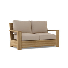 Anderson Teak Madera Deep Seating Loveseat in one of nine designer colors, featuring stylish wooden frame and comfortable cushions.