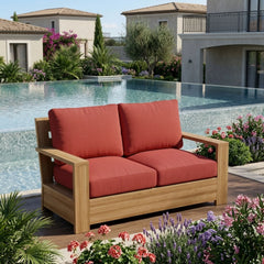 Anderson Teak Madera Deep Seating Loveseats in cast mist color, outdoor patio furniture for small elegant spaces with nine designer colors
