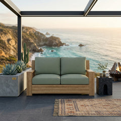 Anderson Teak Madera Deep Seating Loveseats in cast mist, outdoor patio furniture with elegant design and nine color options.