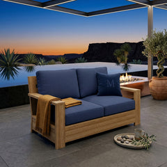 Anderson Teak Madera Deep Seating loveseats for outdoor patio, small elegant space, in 9 designer colors, with modern design.