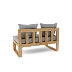Anderson Teak straight modular teak wood loveseat for outdoor patio, available in nine designer colors, ideal for small outdoor spaces.