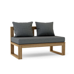 Anderson Teak straight modular teak wood loveseat for outdoor patio, available in 9 designer colors, designed for small outdoor spaces.