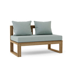 Anderson Teak straight modular teak wood loveseat for outdoor patio, available in 9 designer colors, designed for small outdoor spaces.