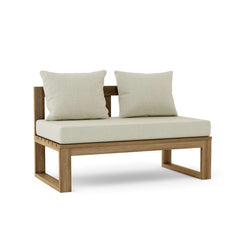 Anderson Teak straight modular teak wood loveseat for outdoor patio, available in 9 designer colors, designed for small spaces.