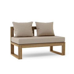 Anderson Teak straight modular teak wood loveseat for outdoor patio, available in 9 designer colors, perfect for small spaces.
