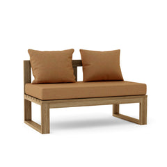 Anderson Teak straight modular teak wood loveseat for outdoor patio, featuring a sleek design in cast mist color.