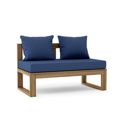 Anderson Teak straight modular teak wood loveseat for outdoor patio, available in 9 designer colors, ideal for small outdoor spaces.