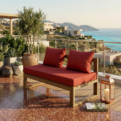 Anderson Teak straight modular teak loveseats for outdoor patio, in cast mist color, designed for small spaces with 9 color options.