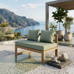 Anderson Teak straight modular teak wood loveseat for outdoor patio, available in nine designer colors, designed for small spaces.