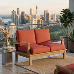 Anderson Teak Brianna Deep Seating Loveseats in cast pomegranate, outdoor patio style, small space, available in 9 designer colors