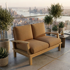Anderson Teak Brianna Deep Seating Loveseat in cast pomegranate, outdoor patio furniture, small space design, 9 designer colors.