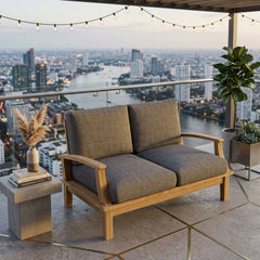 Anderson Teak Brianna Deep Seating Loveseat in cast pomegranate, outdoor patio furniture, small space teak love seat with 9 designer colors