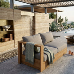 Anderson Teak Copacabana A-Grade Teak Loveseats in cast pomegranate, outdoor patio modular right love seat for small spaces with 9 colors