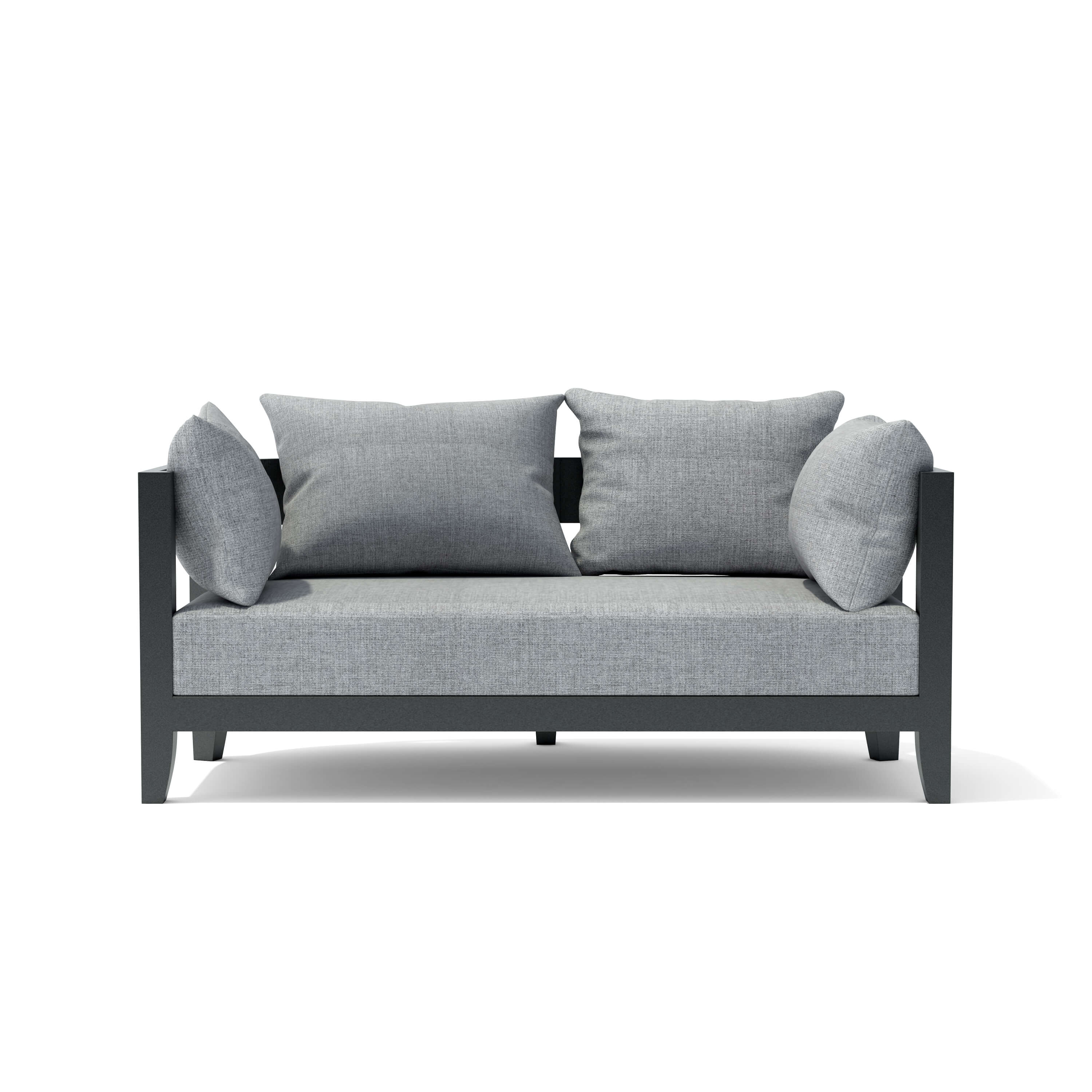 Coronado Aluminum Loveseat by Anderson Teak in one of nine designer colors, showing sleek modern design and durable aluminum frame.