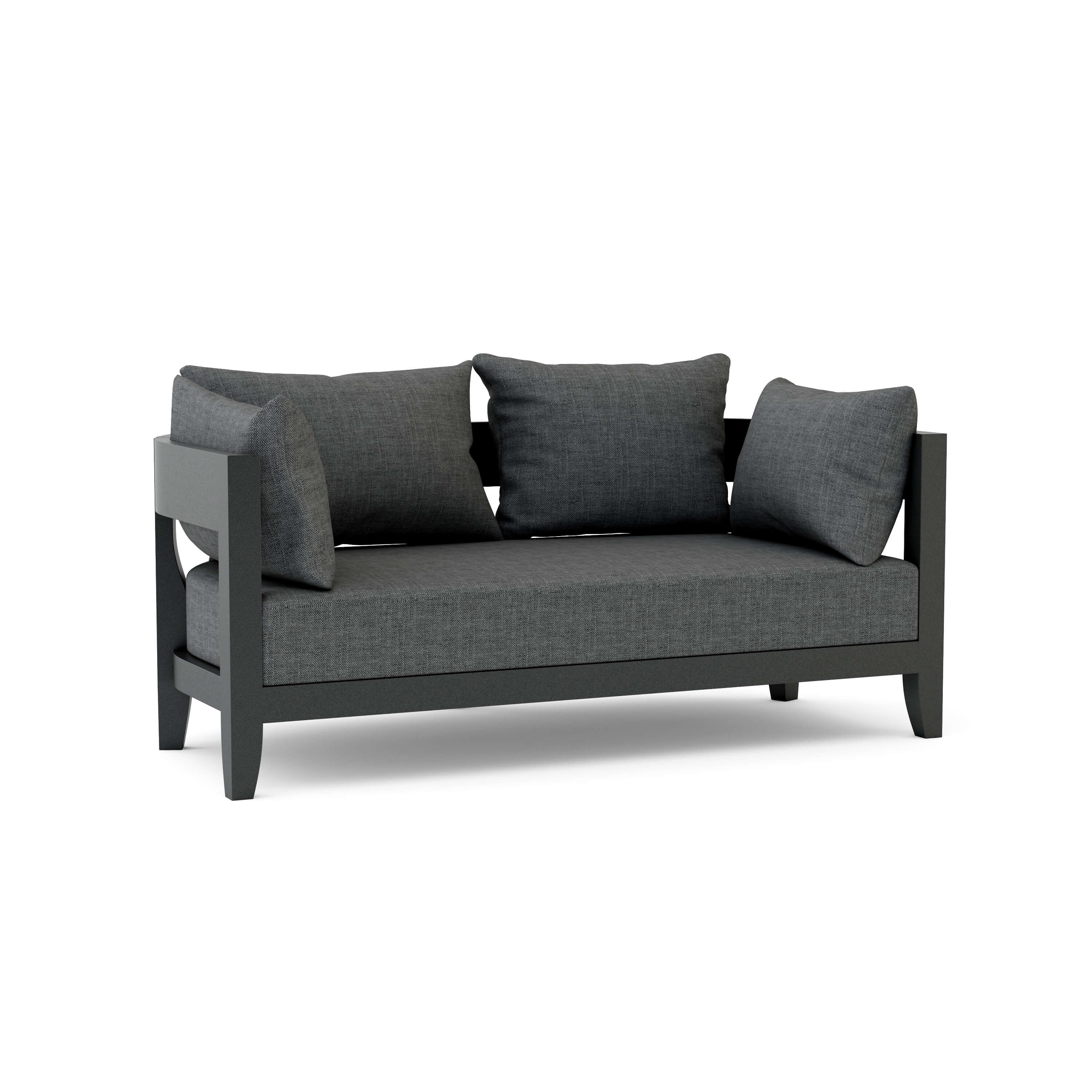 Coronado aluminum loveseat by Anderson Teak with 9 designer color options, featuring sleek modern design and durable outdoor aluminum frame.