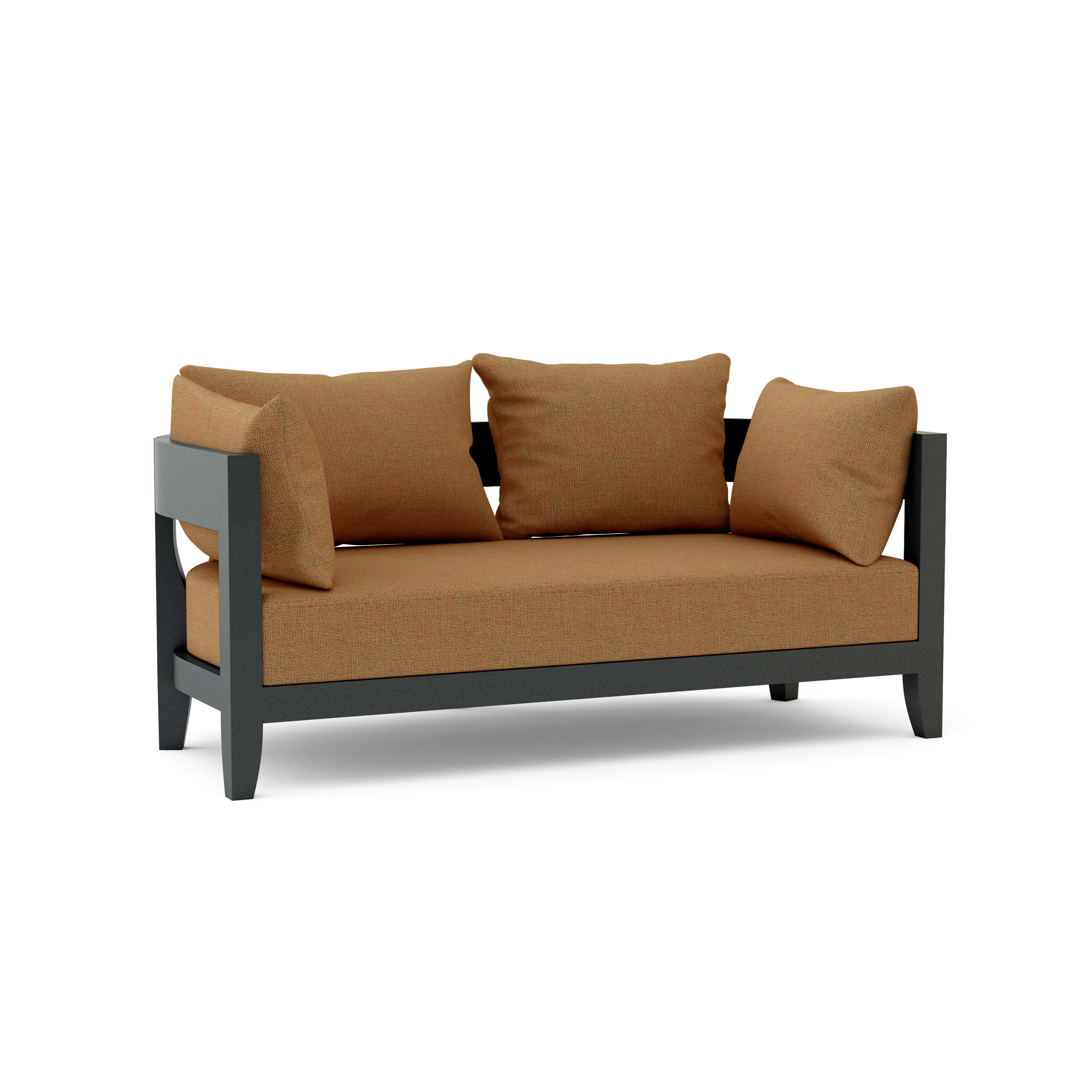 Anderson Teak Coronado Aluminum Loveseats in cast pomegranate, outdoor patio furniture, designed for small spaces, with 9 color options.