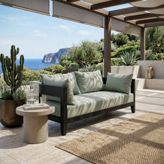 Anderson Teak Coronado Aluminum outdoor loveseat in cast pomegranate, designed for small patios, available in 9 designer colors.