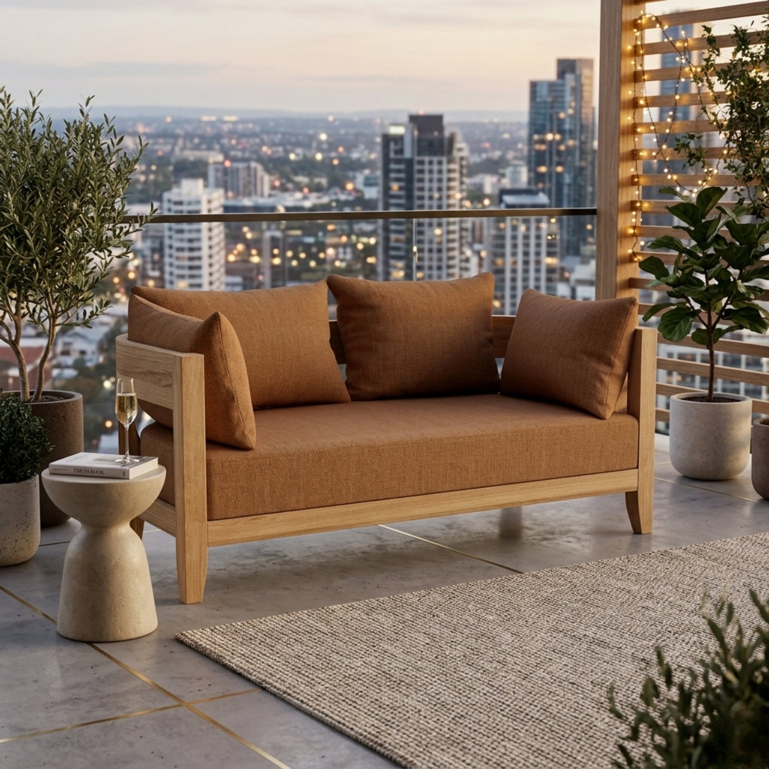Anderson Teak Coronado Deep Sofa loveseat in cast pomegranate, outdoor teak wood, modular design, with 9 designer color options