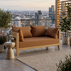 Anderson Teak Coronado Deep Sofa loveseat in cast pomegranate, outdoor teak wood, modular design, with 9 designer color options