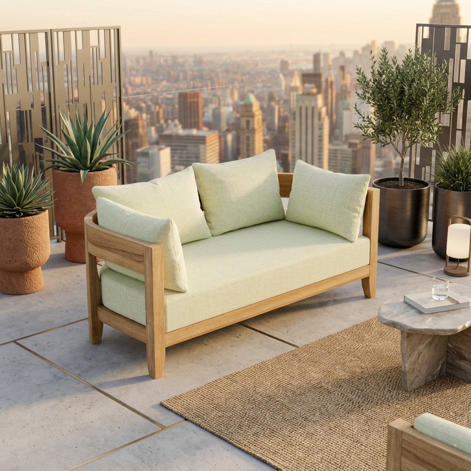 Anderson Teak Coronado Deep Sofa outdoor love seat in cast pomegranate, with modular design and 9 designer colors.