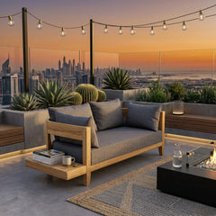 Anderson Teak Coronado Deep Sofa loveseat in cast pomegranate, outdoor teak solid wood, small space modular patio furniture in 9 colors.