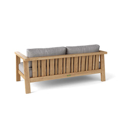Anderson Teak Palermo deep seating loveseat in vibrant designer colors with plush cushions and stylish wooden frame.