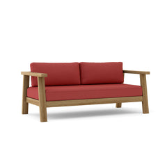 Anderson Teak Palermo deep outdoor loveseat in cast pomegranate, 9 designer colors, made from solid A-grade teak for small elegant patios.