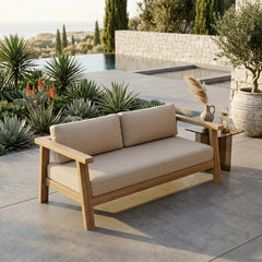 Anderson Teak Palermo deep outdoor loveseat in cast pomegranate finish, with elegant design and nine color options for small patios.