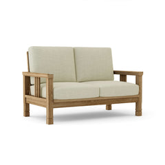 SouthBay deep seating teak wood loveseat by Anderson Teak in cast pomegranate, outdoor patio and garden furniture, 9 designer colors