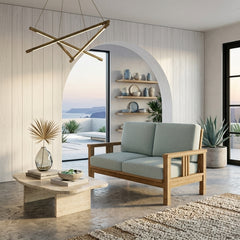 Southbay deep seating teak wood loveseat by Anderson Teak, featuring stylish design and available in nine designer colors.