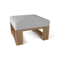 Capistrano deep seating ottoman by Anderson Teak in 9 designer colors, showing a stylish wooden frame and plush cushion for outdoor relaxation.