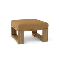 Anderson Teak Capistrano deep seating outdoor ottoman in cast pomegranate with a cushioned top, part of the luxury teak patio furniture collection.