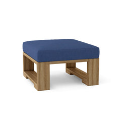 Capistrano deep seating ottoman by Anderson Teak in 9 designer colors, showcasing a stylish outdoor footstool with a sleek wooden design.