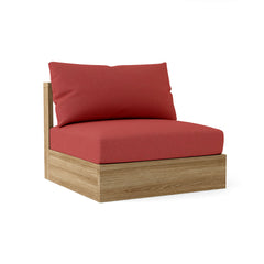 Anderson Teak Copacabana ottoman in cast pomegranate, a luxury outdoor teak footstool with 9 designer color options for patio decor.