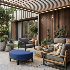 Coronado aluminum ottoman in one of nine designer colors by Anderson Teak, showcasing a sleek, modern footstool design.