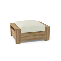 Anderson Teak Madera Ottoman in cast pomegranate, a luxury outdoor teak footstool with 9 designer colors for patio décor.